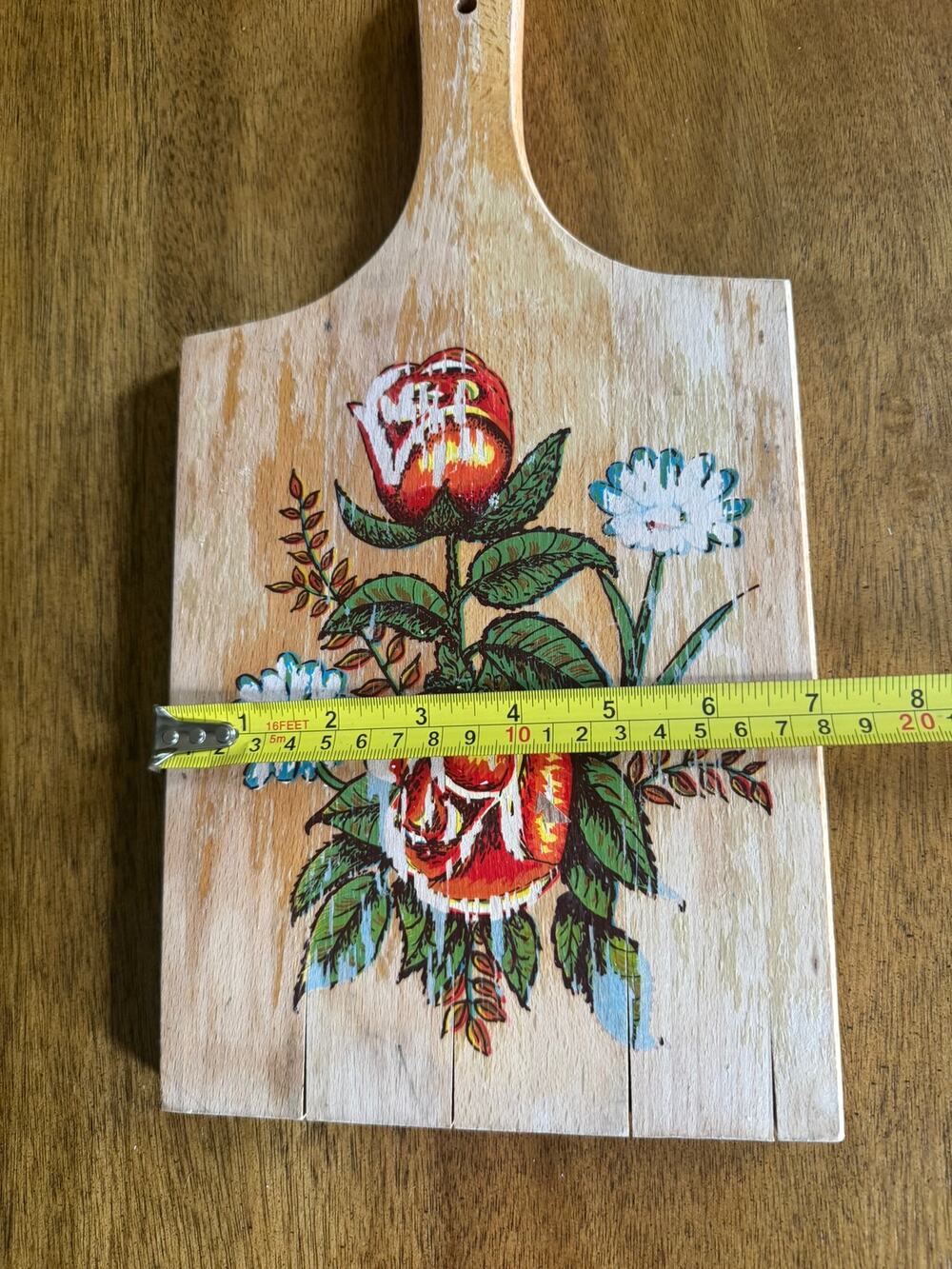 Vintage Floral Wooden Cutting Board Red Roses Cottagecore Kitchen Wall Decor